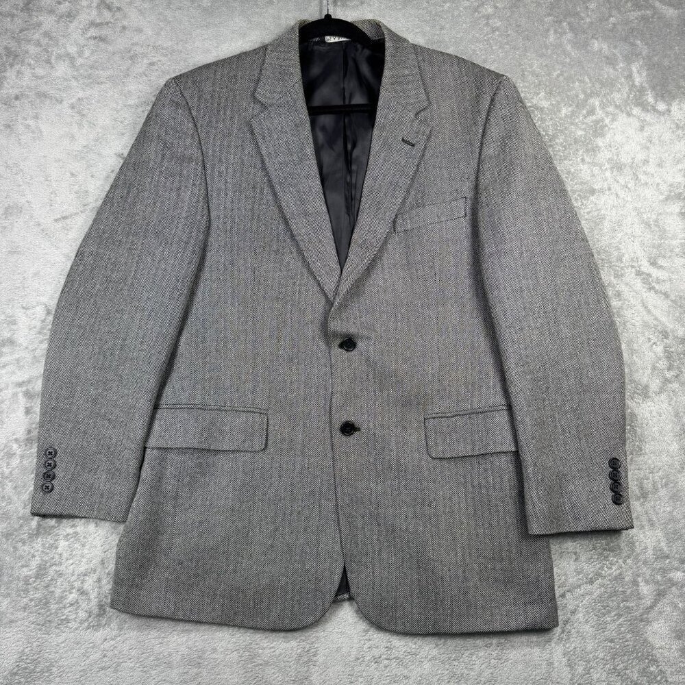 Jos A Bank Herringbone Wool Sport Coat Blazer Mens 42R Gray Business Office